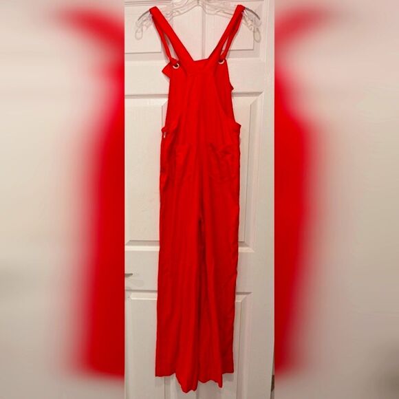 Anthropologie Rompers Constance Red Wide-Leg Overalls Linen Bland XS Relaxed Fit - Picture 3 of 10